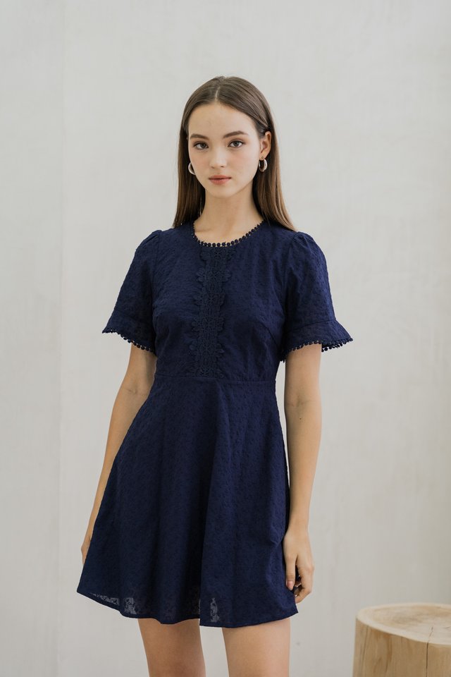 Cecil Crochet Embroidered Dress In Navy