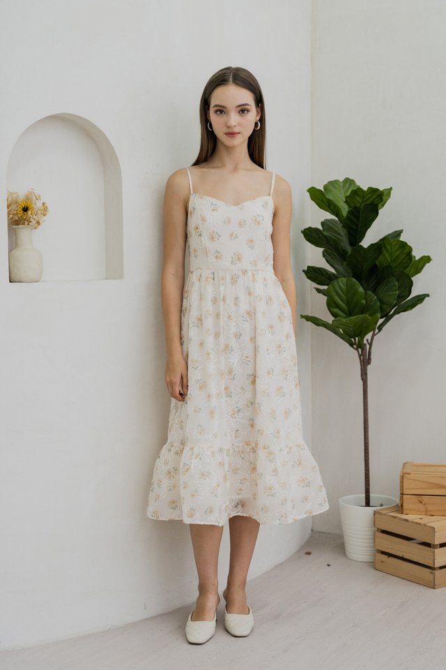 Emelda Embroidery Camisole Midi Dress