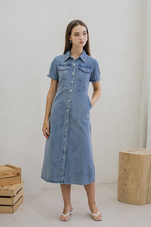 Dina Denim Collared Midi Dress