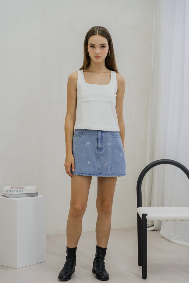 Bree Square Neck Cotton Top In White 