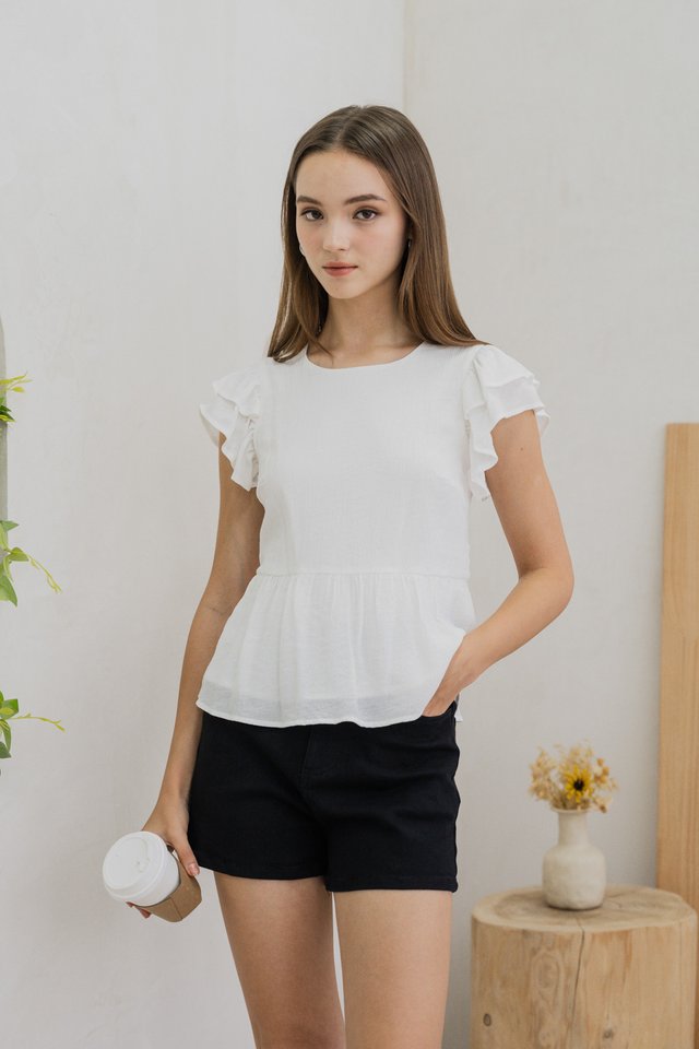 Tricia Flutter Sleeve Top In White