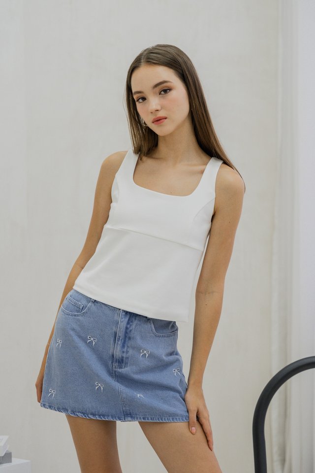 Delancie Ribbon Embroidery Denim Skort