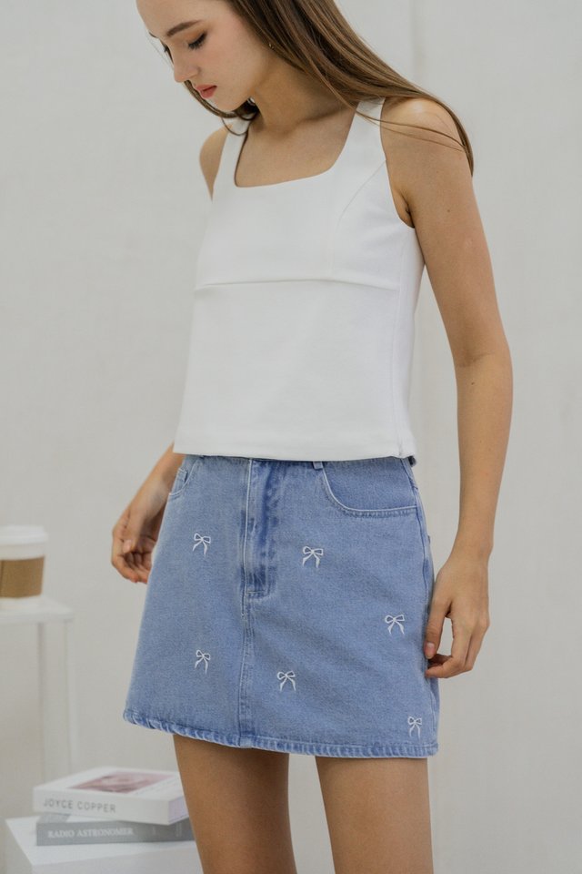 Delancie Ribbon Embroidery Denim Skort