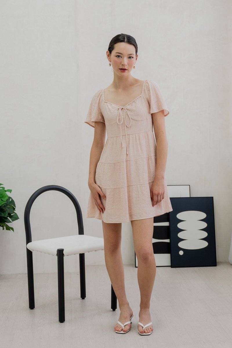 Gracie Textured Tiered Dress In Pink (XS)