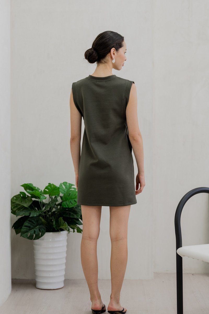 Cassidi Capped Sleeve Basic Dress In Olive (XXL)