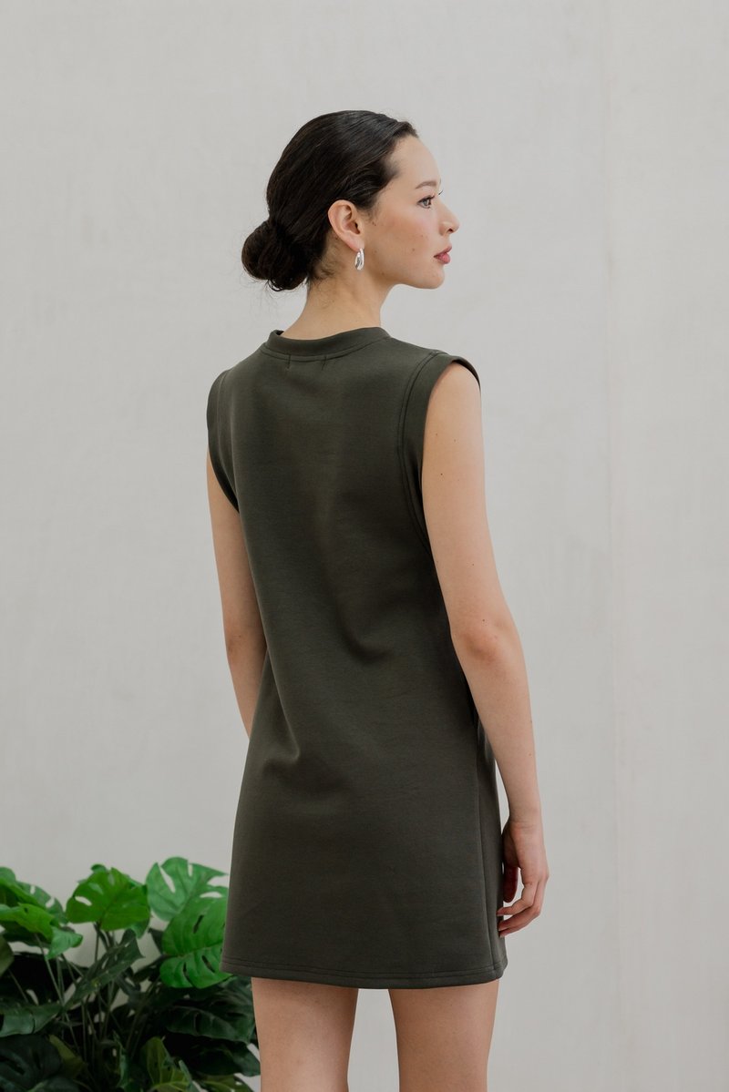Cassidi Capped Sleeve Basic Dress In Olive (XXL)