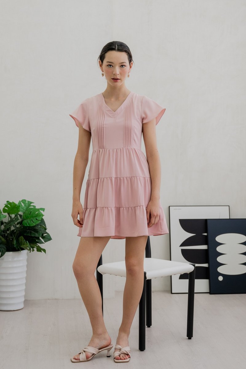 Vivi Pleated Tiered Dress In Pink (XS)