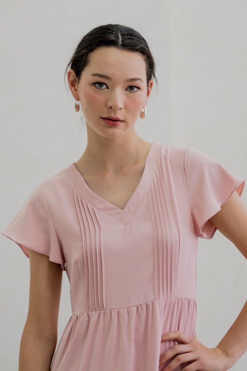 Vivi Pleated Tiered Dress In Pink (XS)