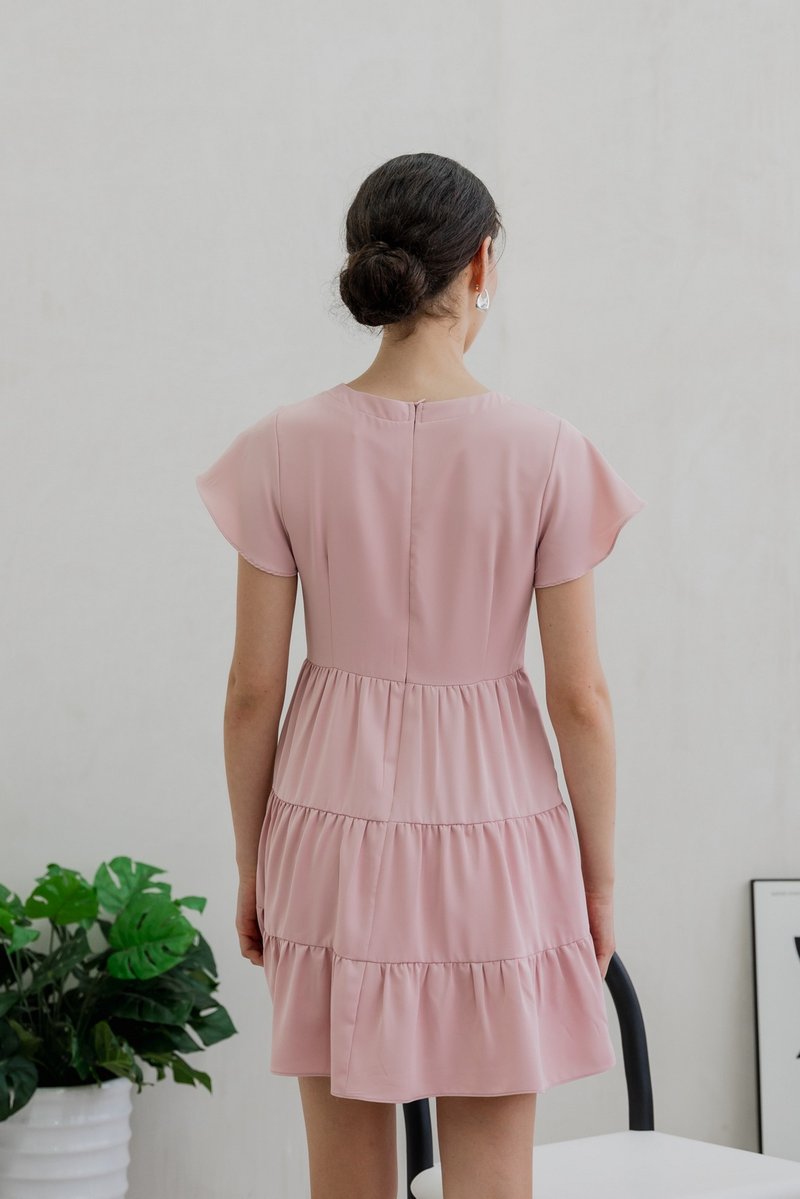 Vivi Pleated Tiered Dress In Pink (XS)