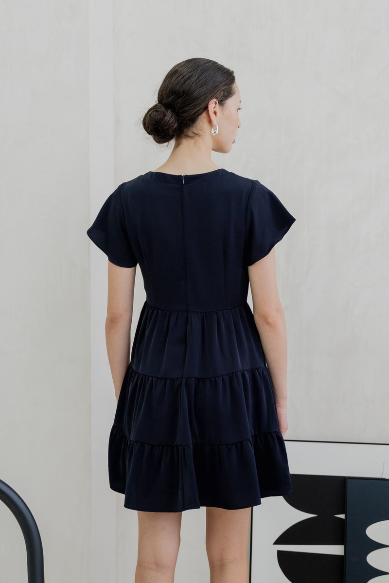 Vivi Pleated Tiered Dress In Navy (XS)