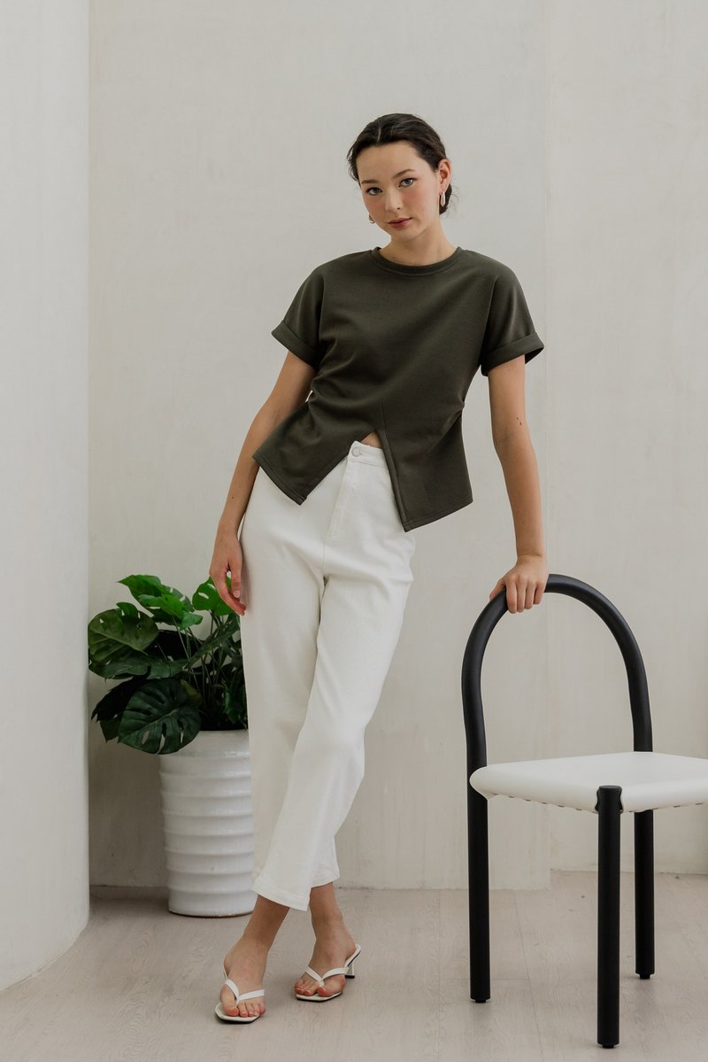 Rae Side Ruched Top In Olive