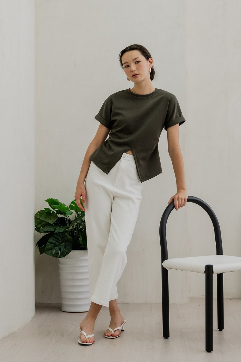 Rae Side Ruched Top In Olive