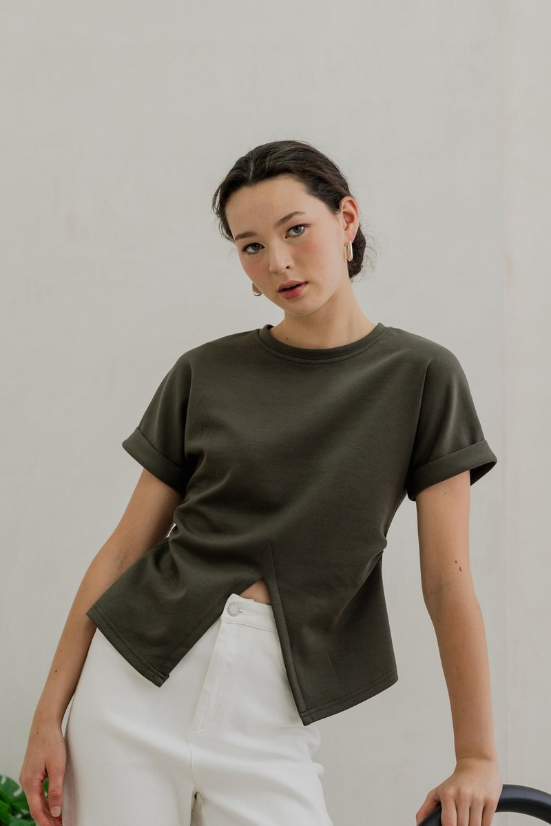 Rae Side Ruched Top In Olive