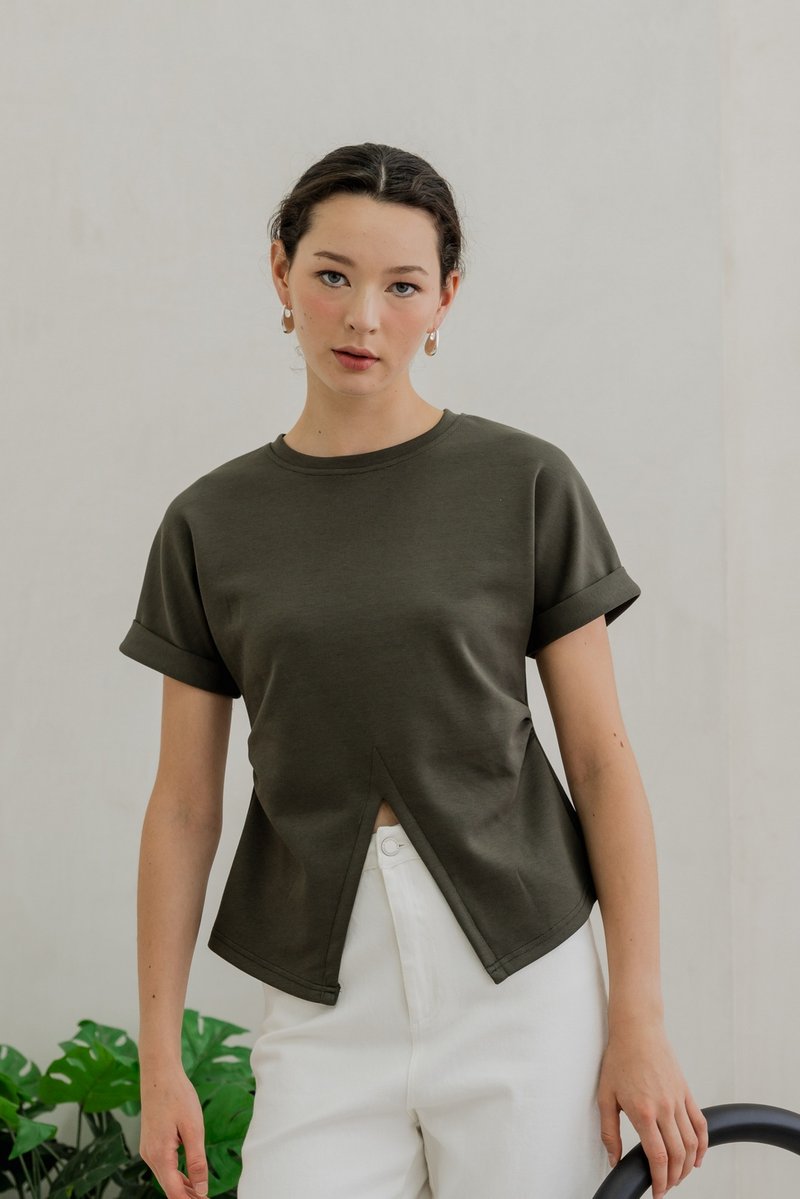 Rae Side Ruched Top In Olive