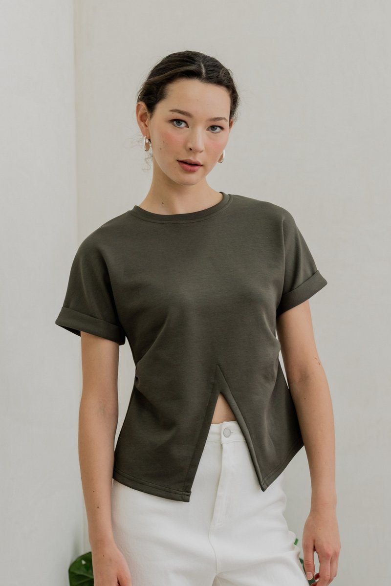 Rae Side Ruched Top In Olive