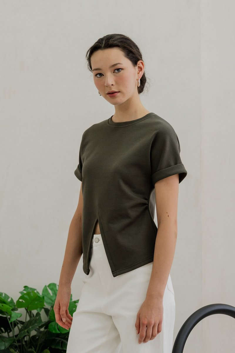 Rae Side Ruched Top In Olive