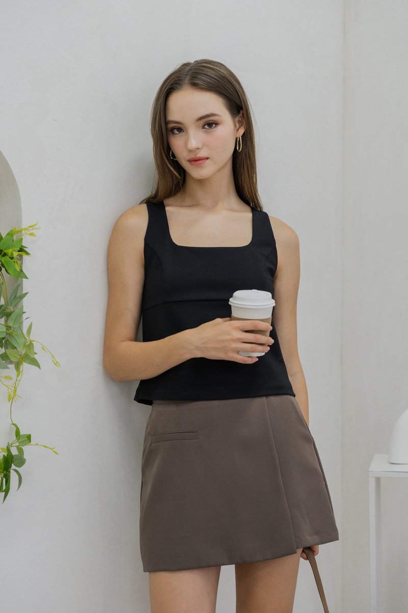 Bree Square Neck Cotton Top In Black (XS)