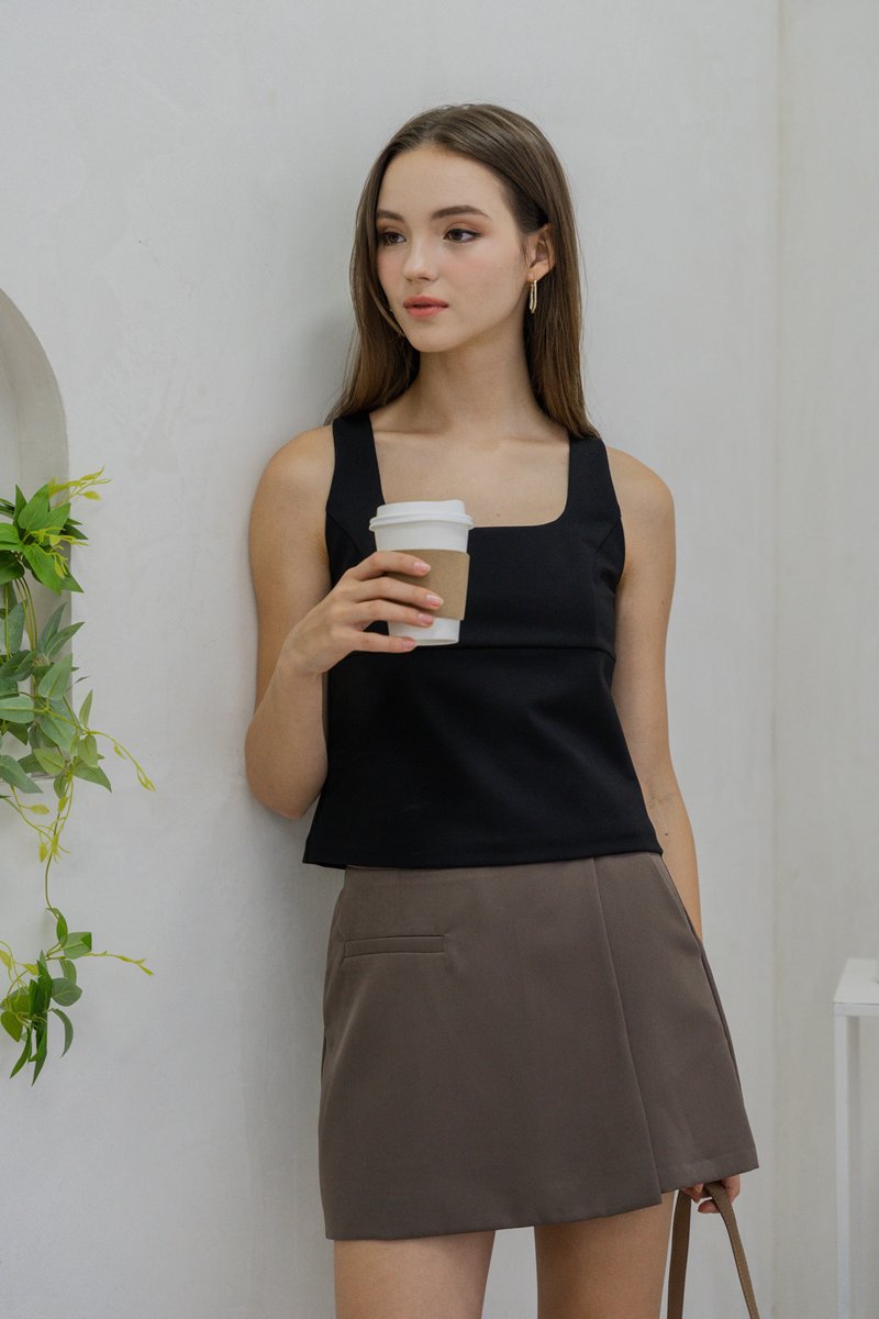 Bree Square Neck Cotton Top In Black (XS)