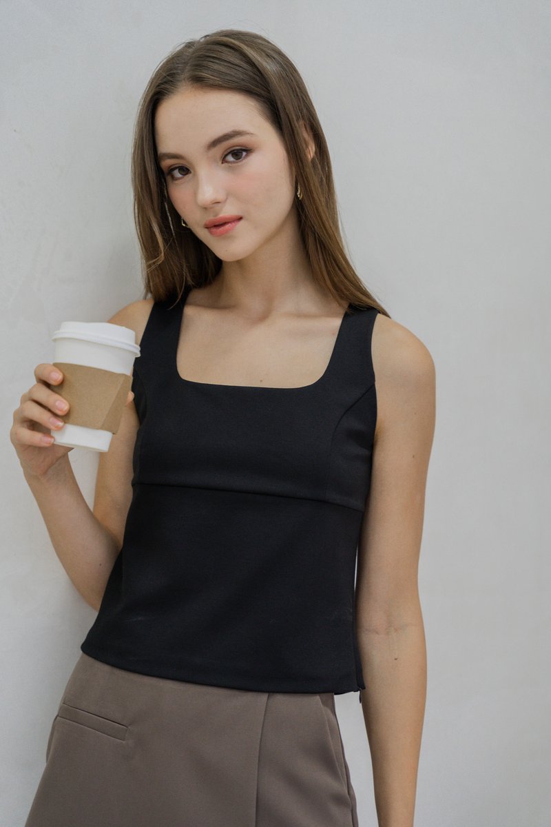 Bree Square Neck Cotton Top In Black (XS)