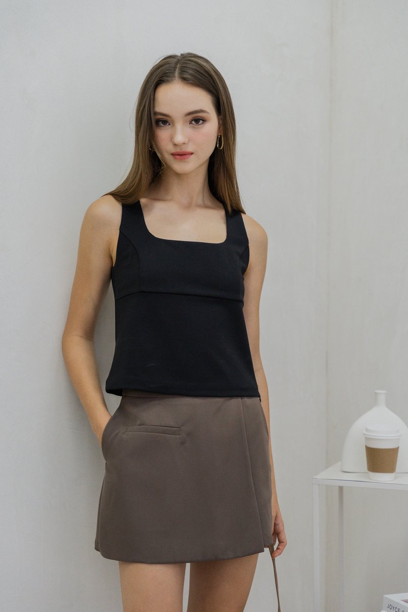 Bree Square Neck Cotton Top In Black (XS)
