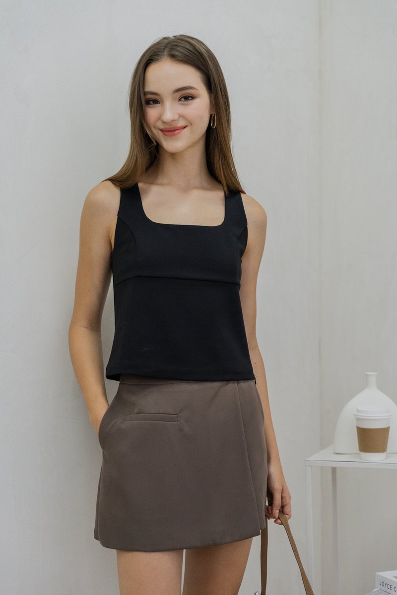 Bree Square Neck Cotton Top In Black (XS)