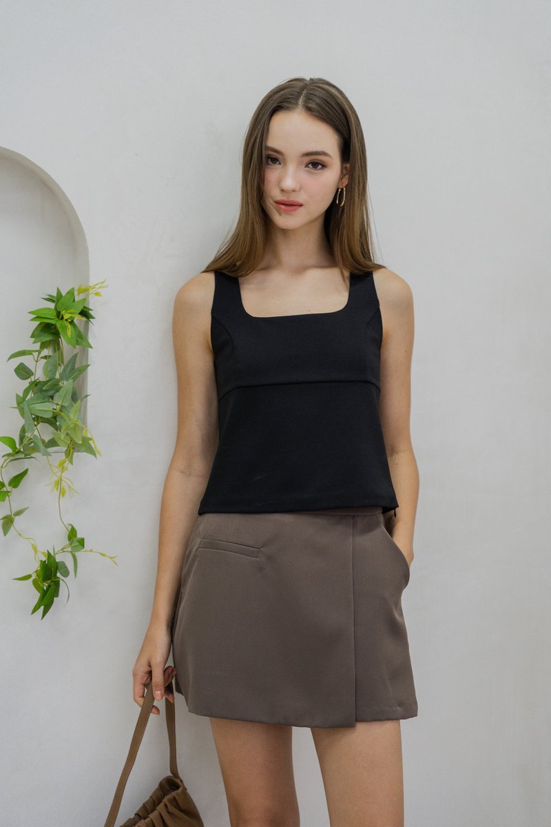 Bree Square Neck Cotton Top In Black (XS)