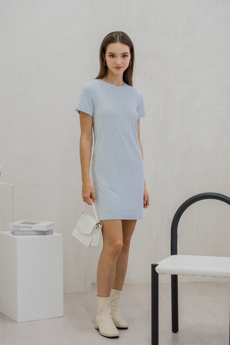 Krystel Knit Shift Dress In Powder Blue (XS)