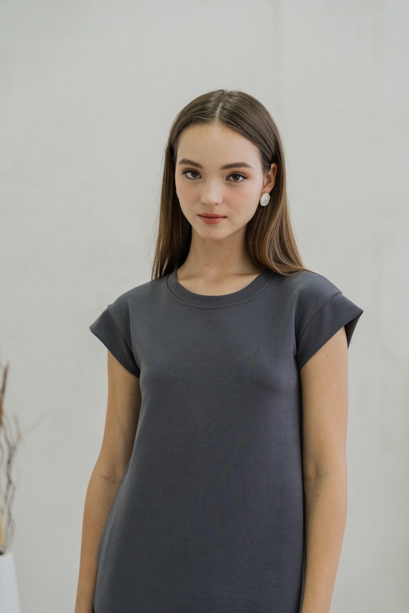 Braelynn Basic Midi Dress In Gunmetal Grey (XS)