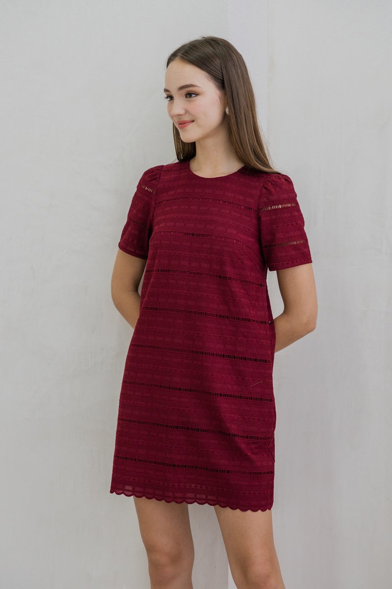 Larissa Eyelet Shift Dress In Wine (XS)