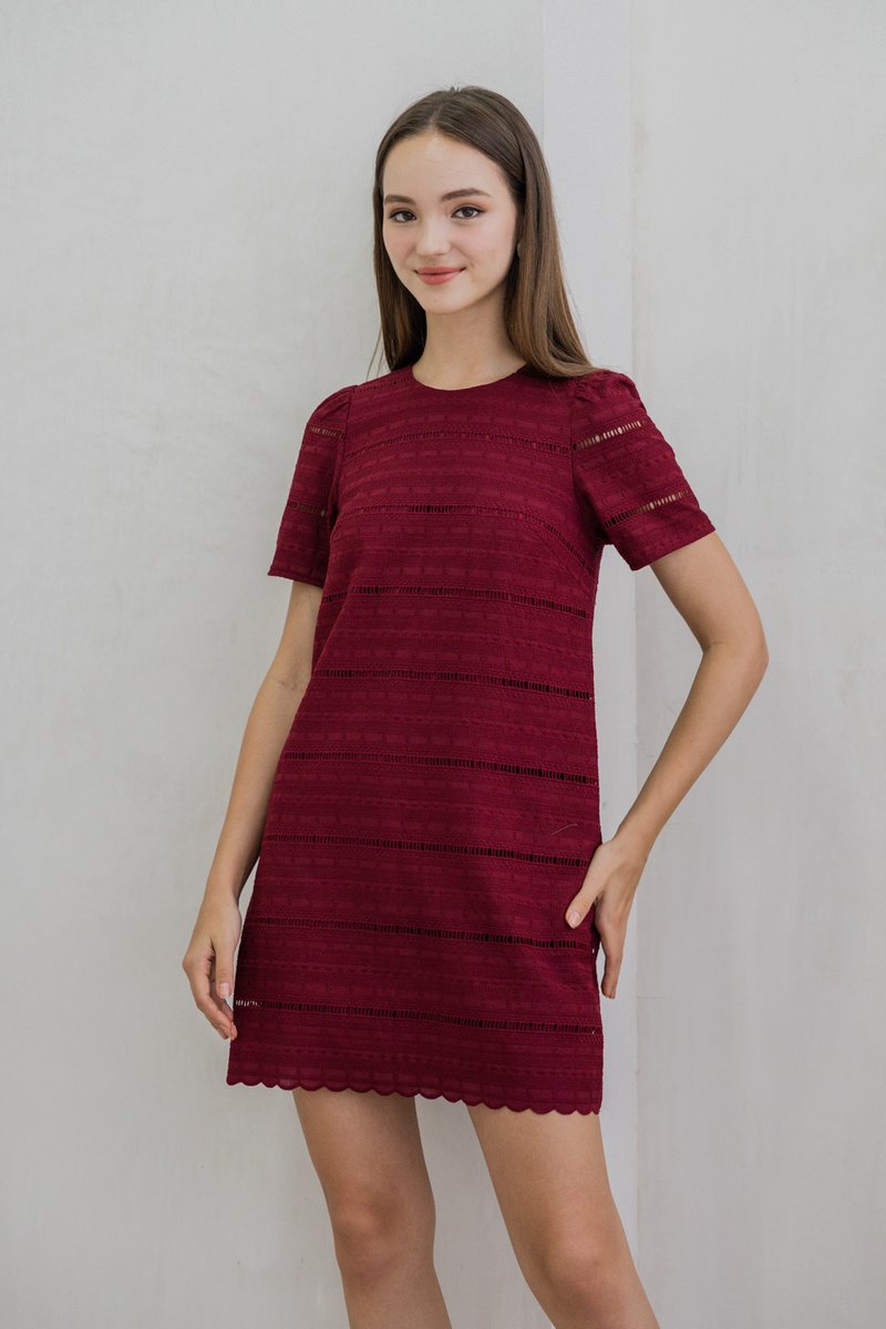 Larissa Eyelet Shift Dress In Wine (XS)