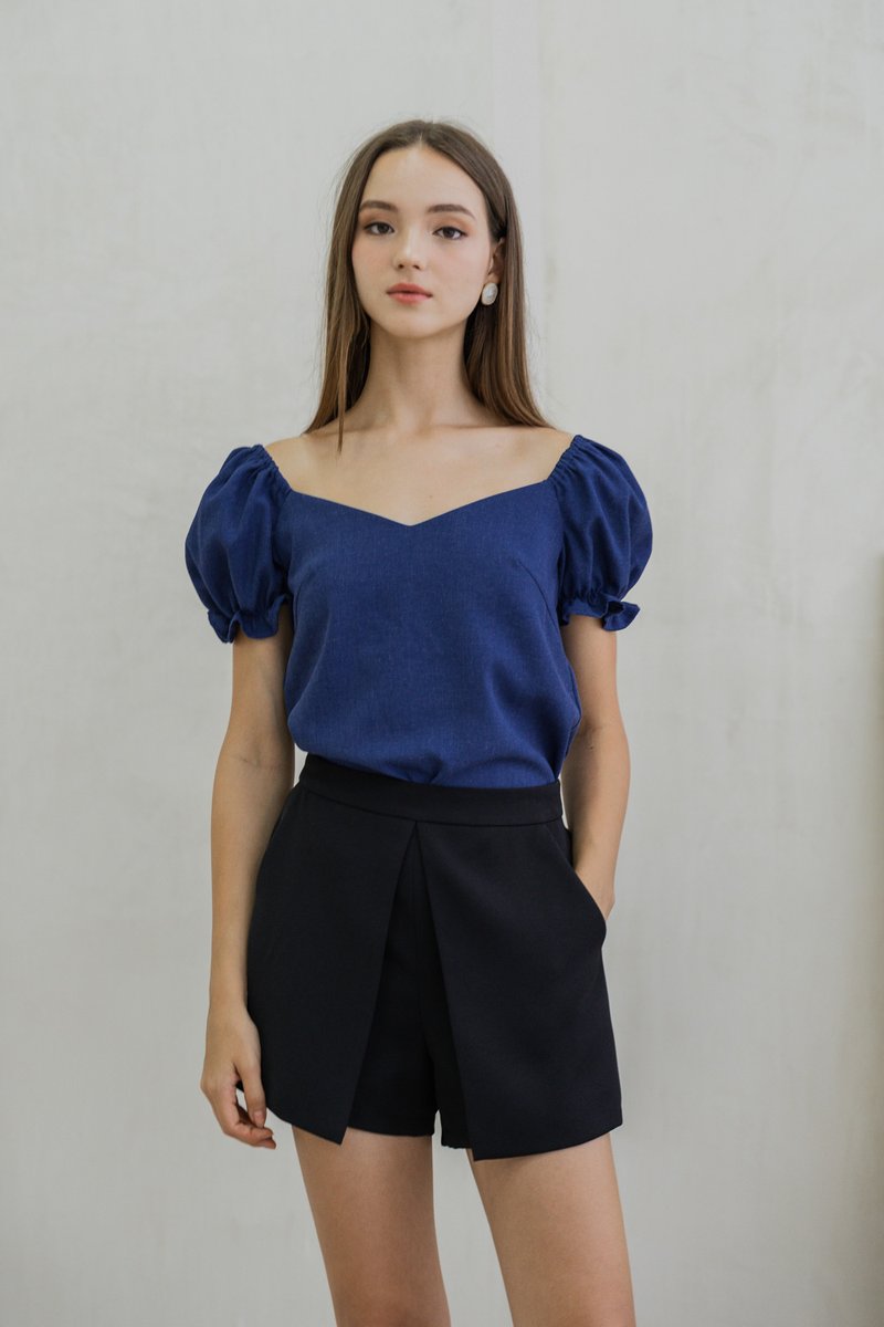 Glennys Puff Sleeve Top In Navy (XS)