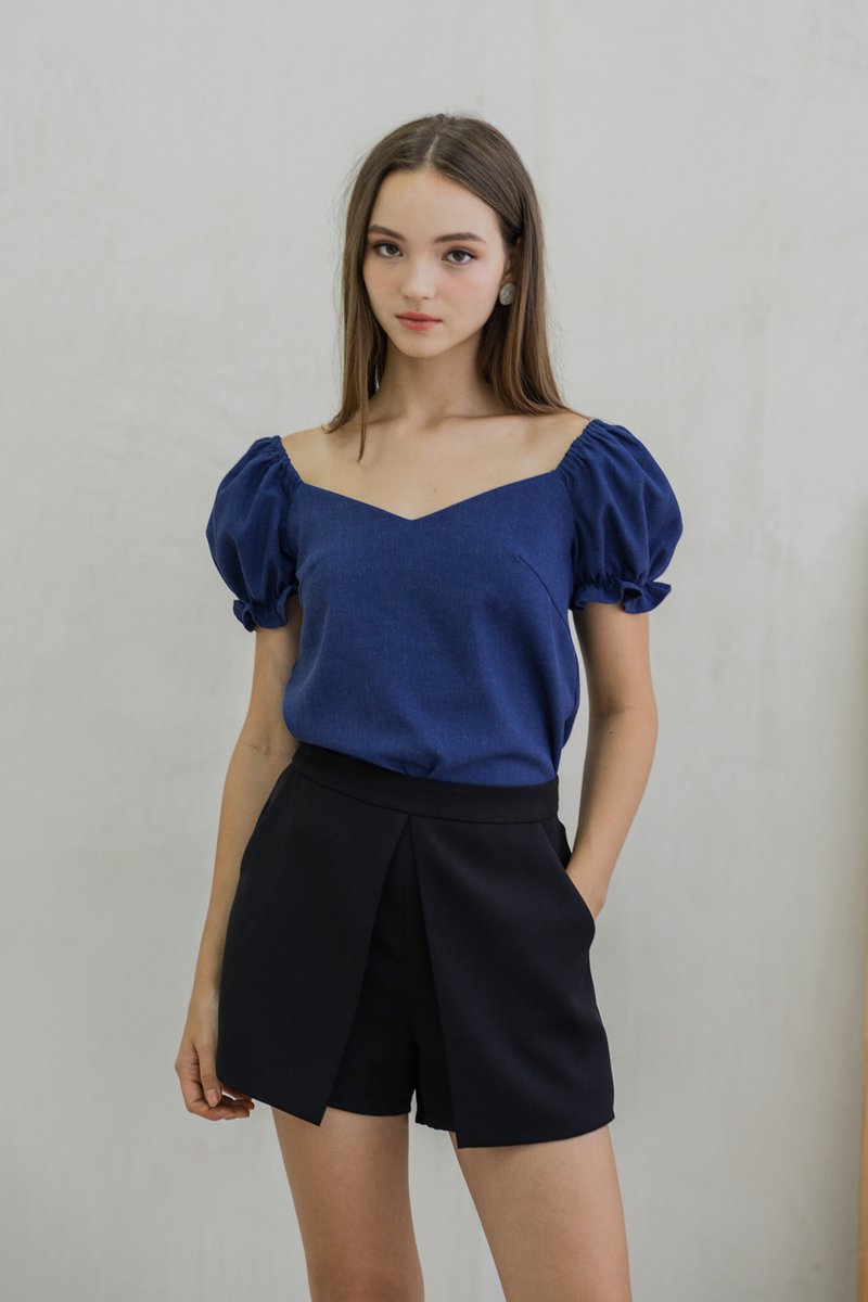 Glennys Puff Sleeve Top In Navy (XS)
