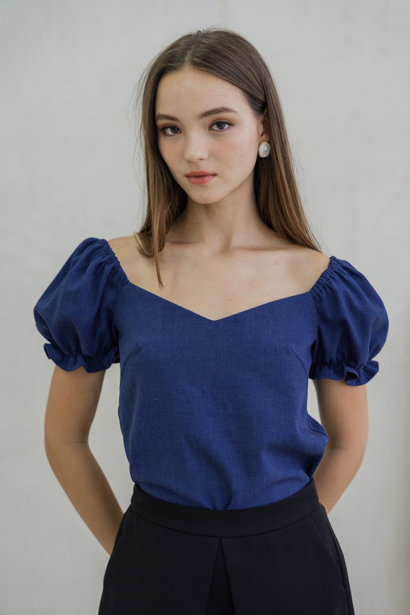 Glennys Puff Sleeve Top In Navy (XS)