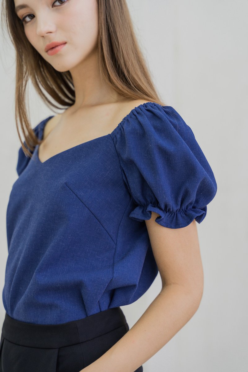 Glennys Puff Sleeve Top In Navy (XS)