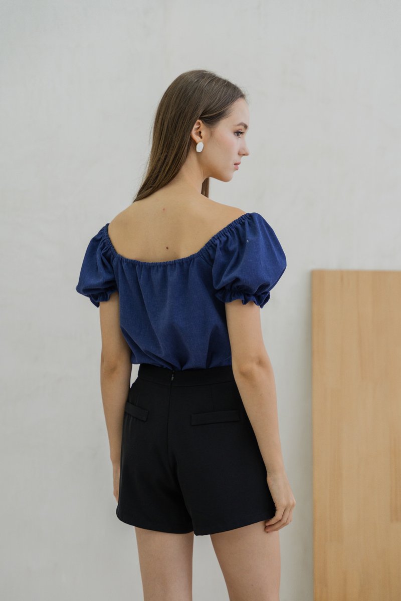 Glennys Puff Sleeve Top In Navy (XS)