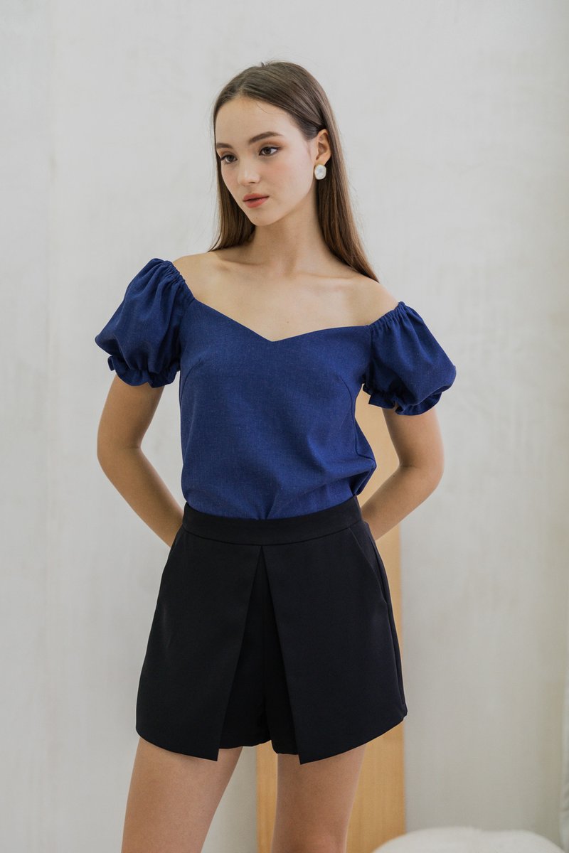 Glennys Puff Sleeve Top In Navy (XS)