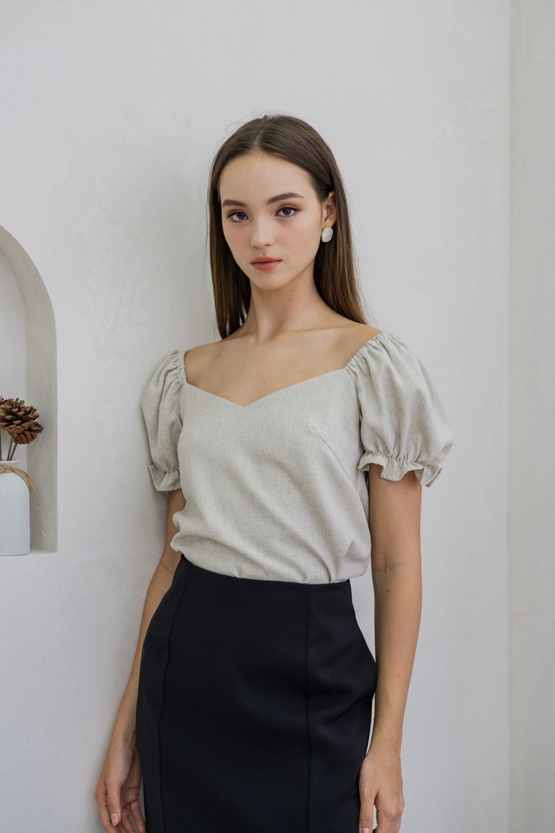 Glennys Puff Sleeve Top In Sand (XS)
