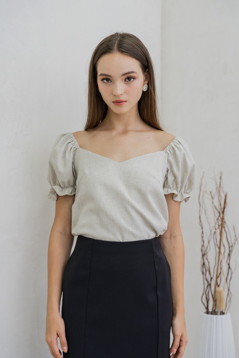 Glennys Puff Sleeve Top In Sand (XS)