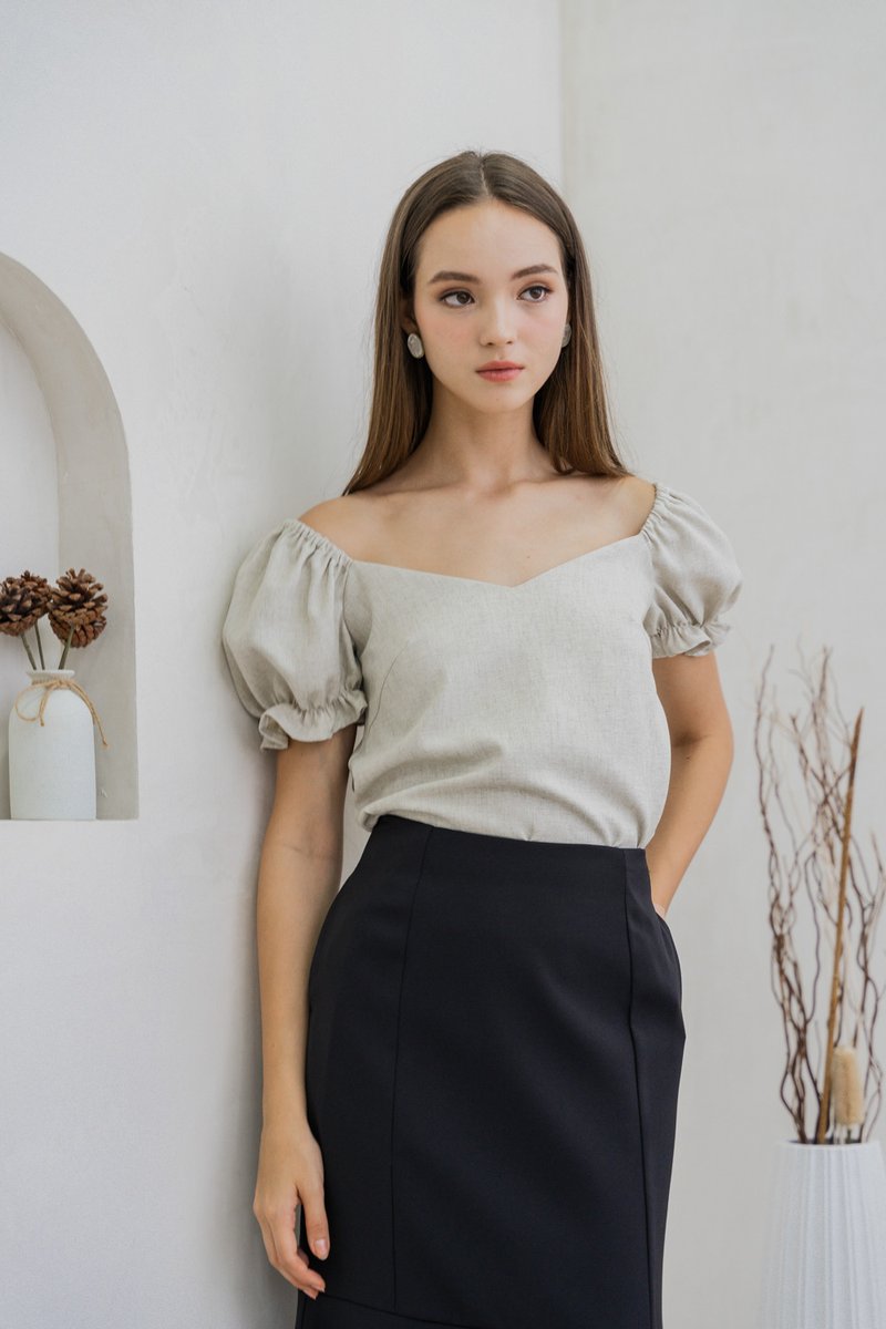 Glennys Puff Sleeve Top In Sand (XS)