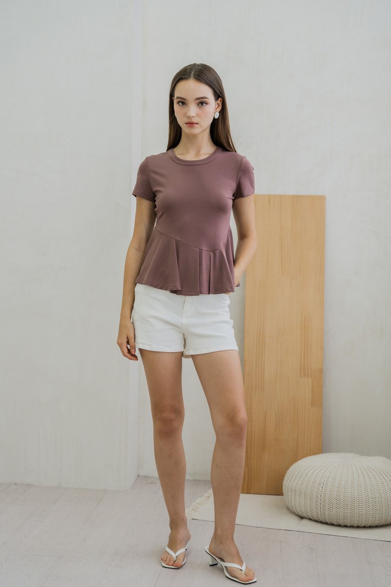 Pansy Cotton Peplum Top In Mauve (XS)