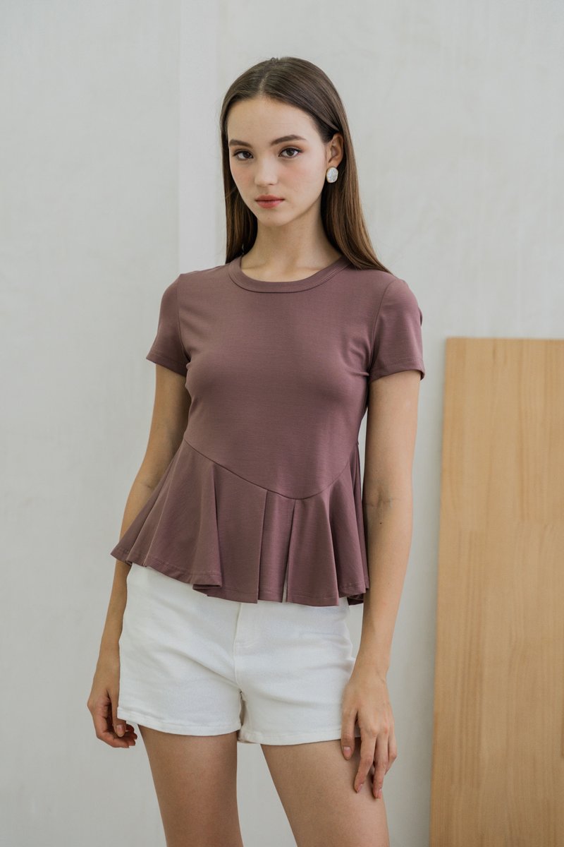 Pansy Cotton Peplum Top In Mauve (XS)