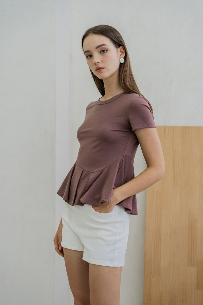 Pansy Cotton Peplum Top In Mauve (XS)