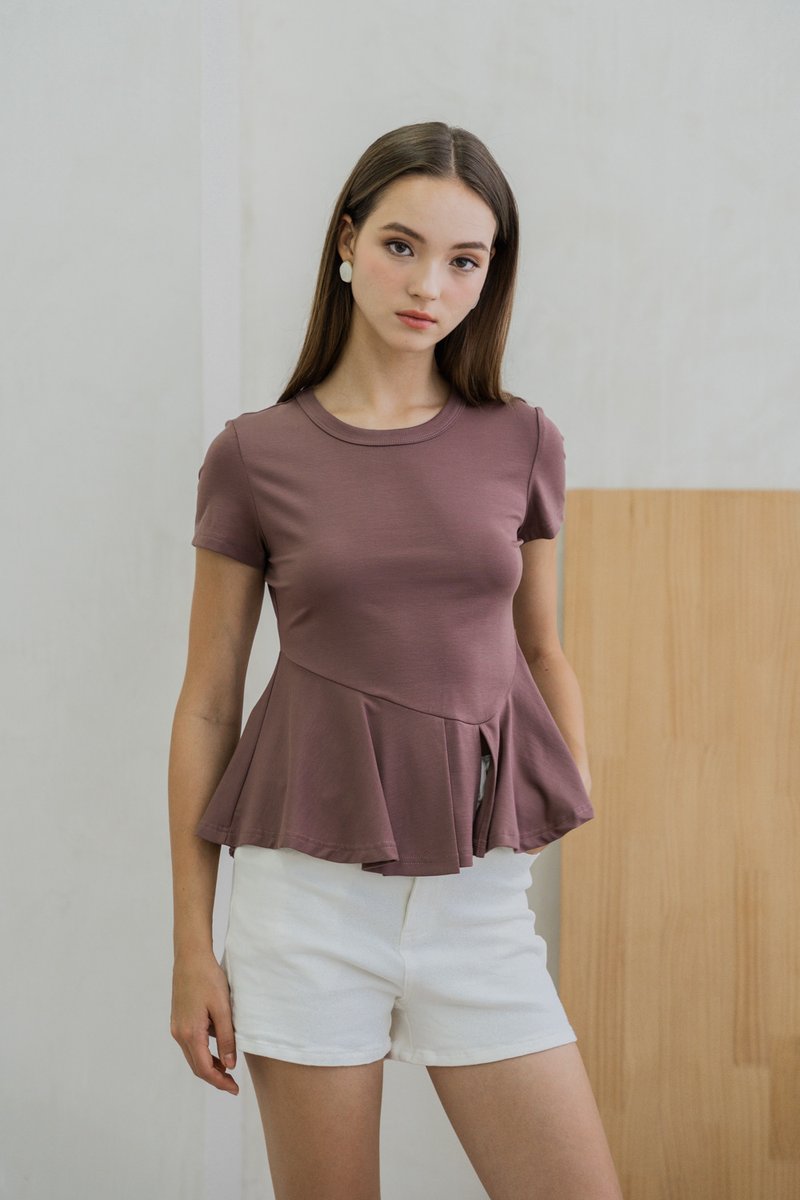 Pansy Cotton Peplum Top In Mauve (XS)