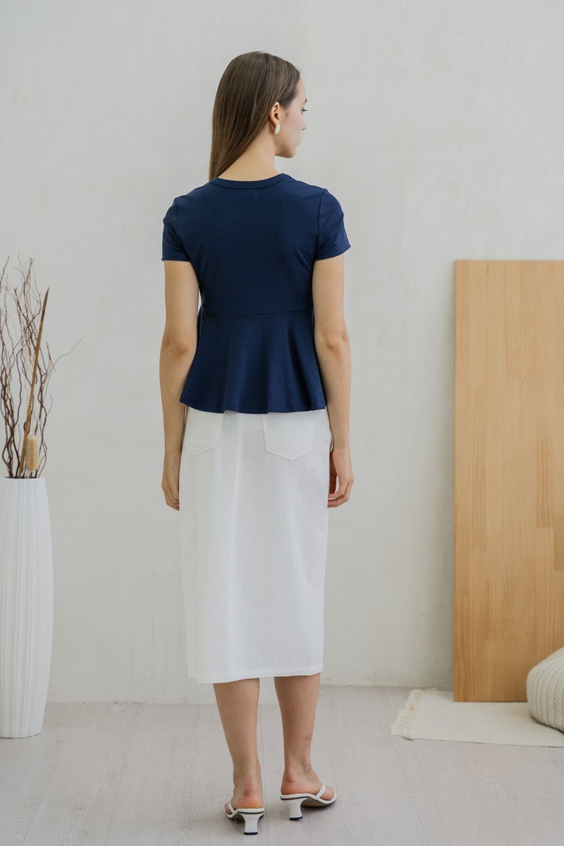 Pansy Cotton Peplum Top In Navy