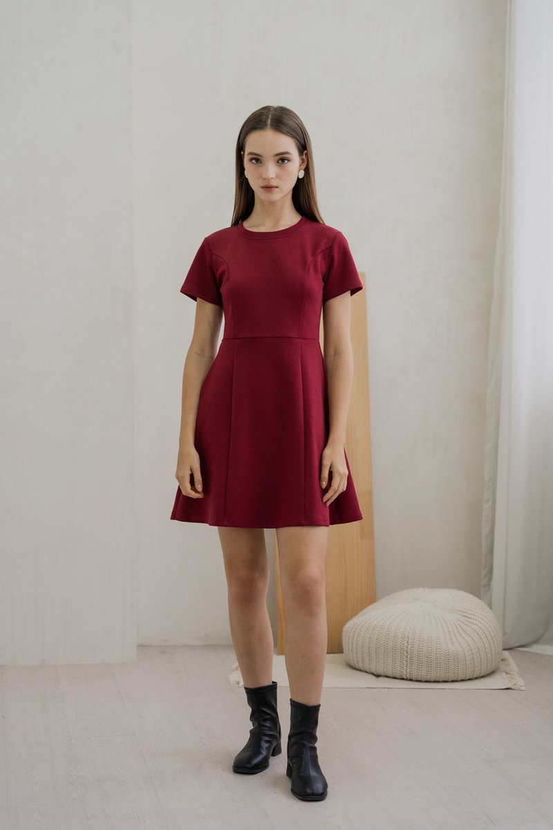 Carmen Panelled Dress In Wine (XS)