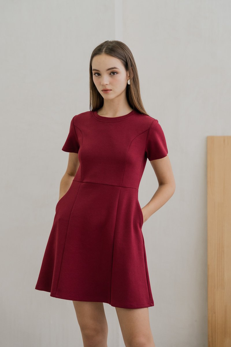 Carmen Panelled Dress In Wine (XS)