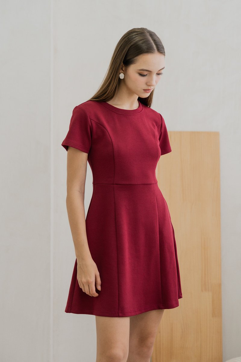 Carmen Panelled Dress In Wine (XS)