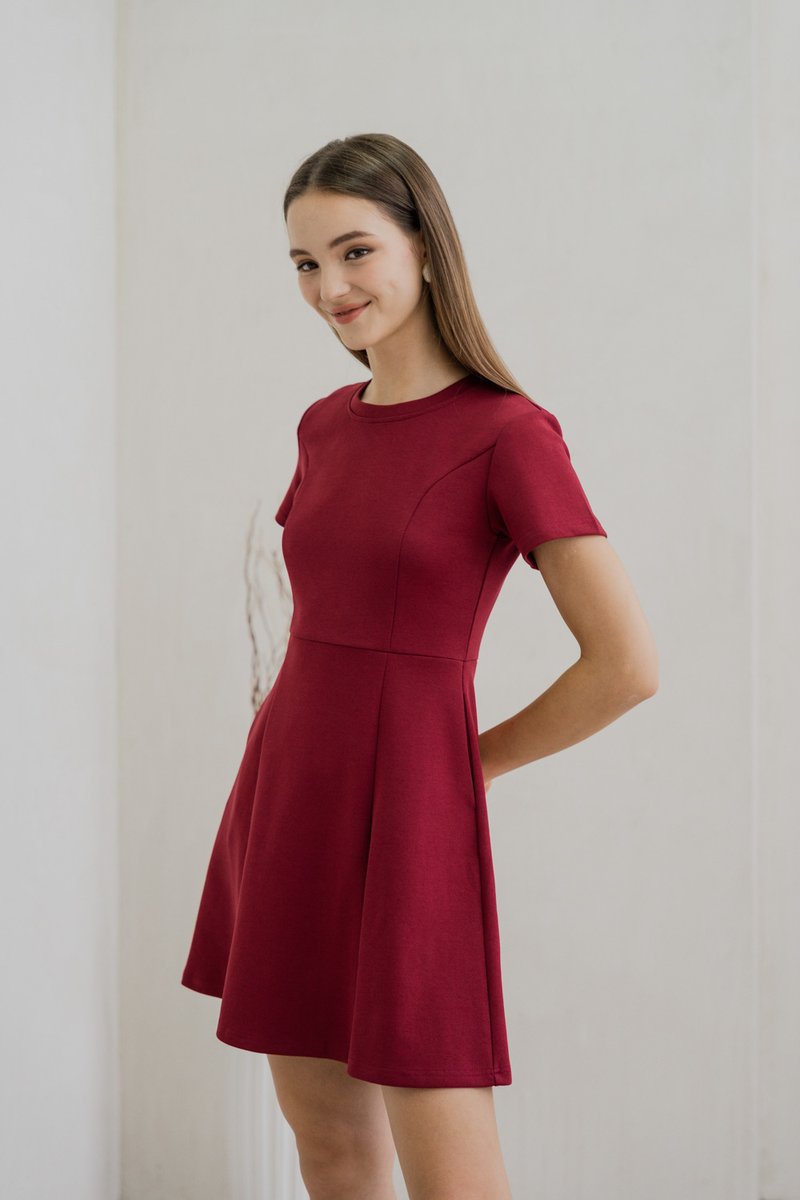 Carmen Panelled Dress In Wine (XS)