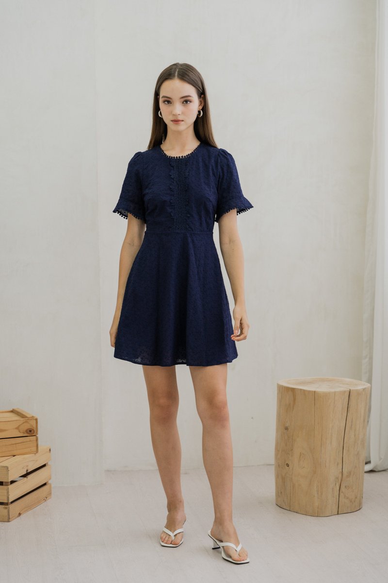 Cecil Crochet Embroidered Dress In Navy (XS)