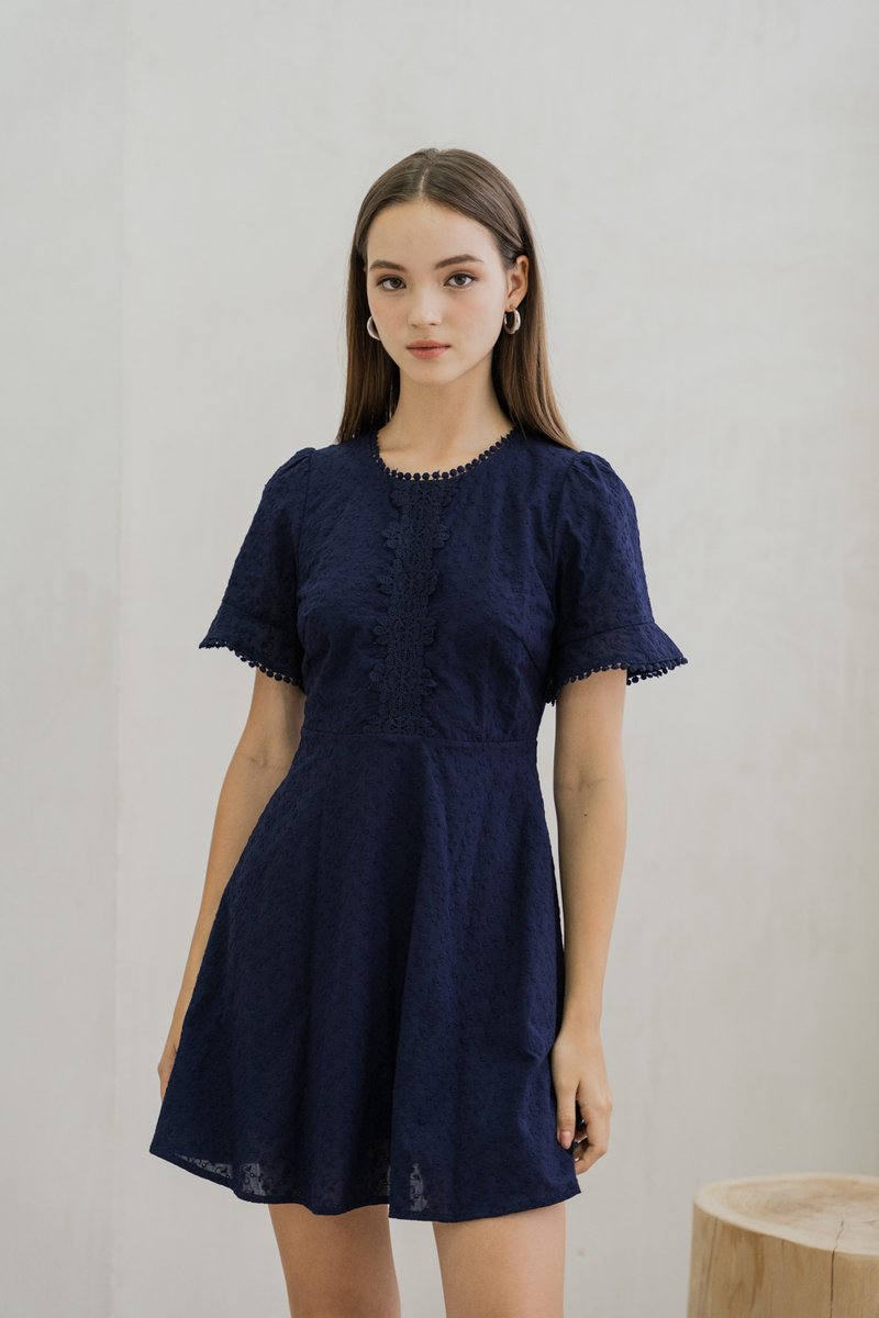 Cecil Crochet Embroidered Dress In Navy (XS)